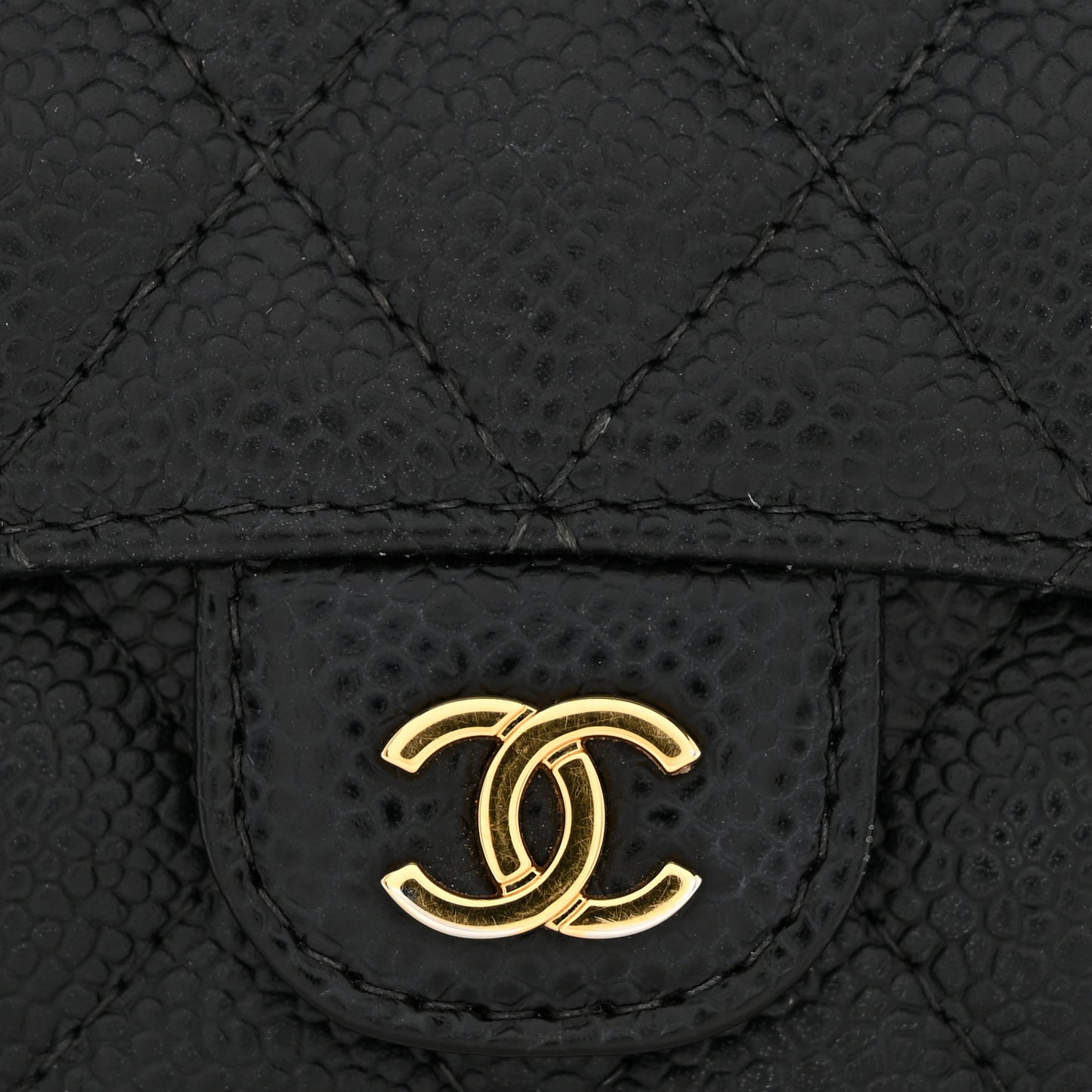 Caviar Quilted Flap Card Holder Black