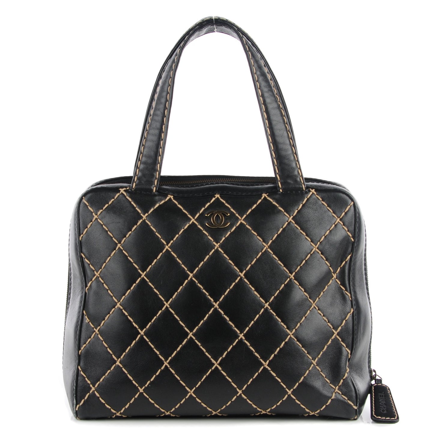 Leather Contrast Stitch Surpique Bowler Black