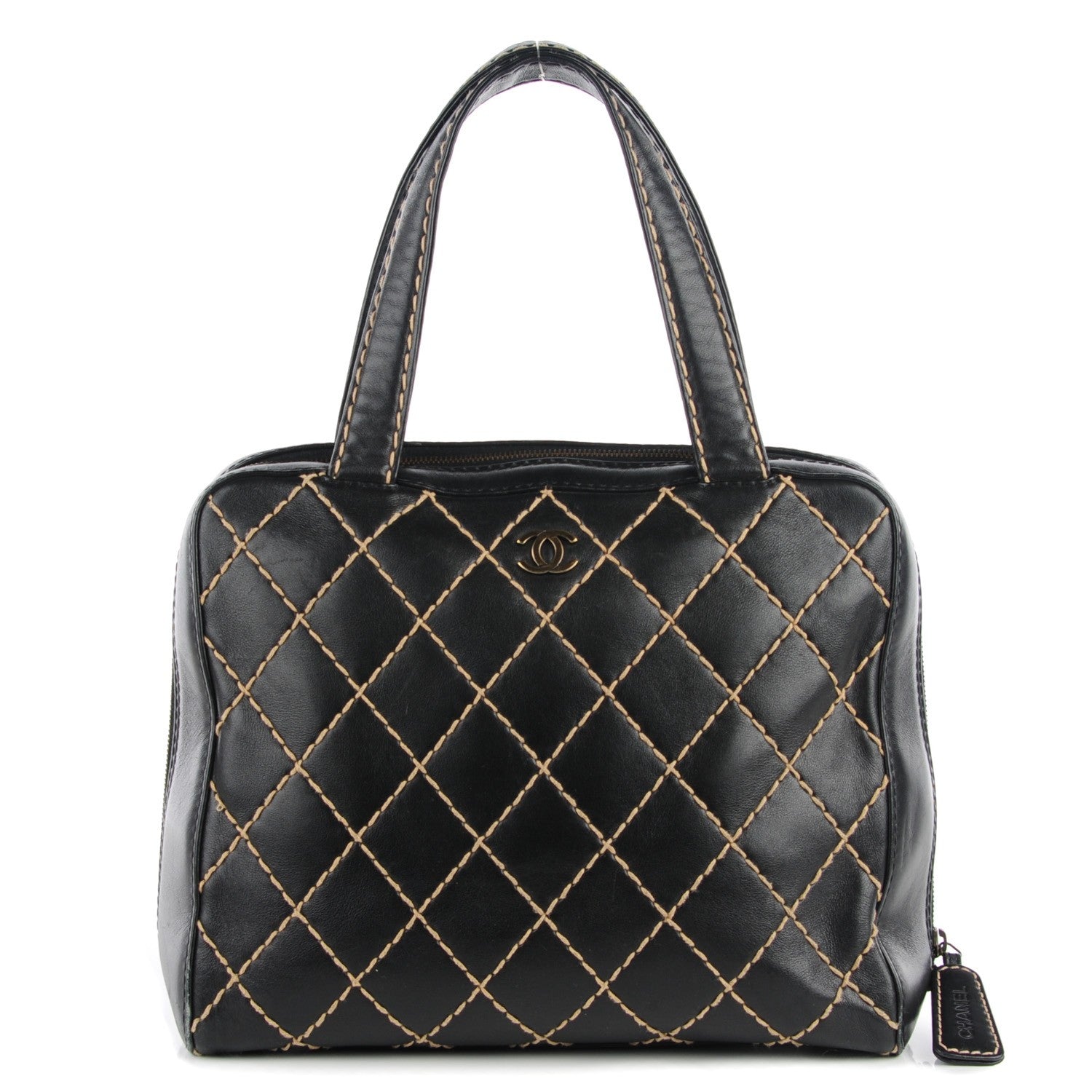 Chanel Leather Contrast Stitch Surpique Bowler Black 1 of 9