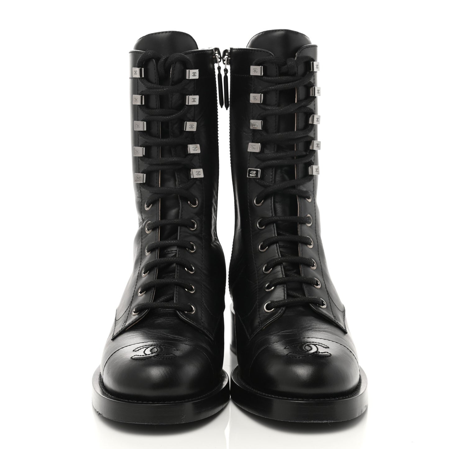 Crumpled Lambskin Shiny Calfskin Lace Up Combat Boots 37 Black