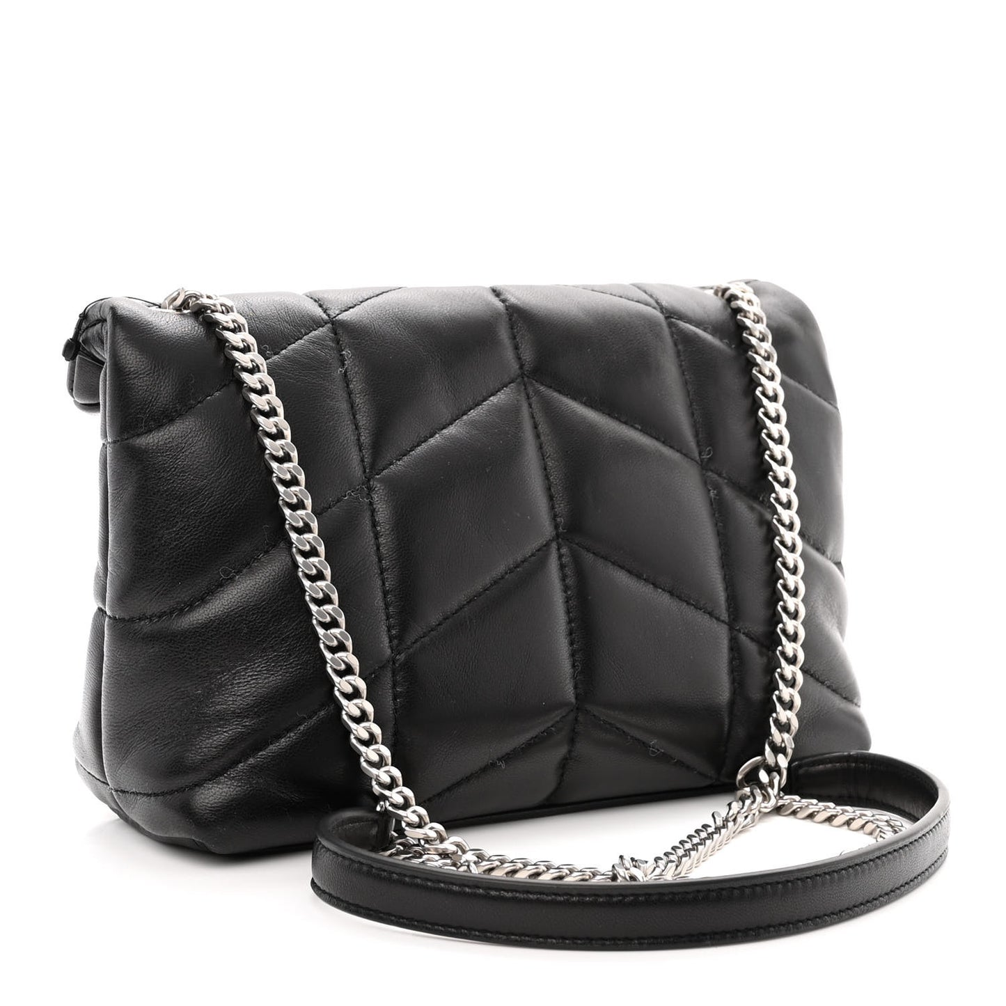 Lambskin Quilted Toy Loulou Puffer Monogram Chain Satchel Black
