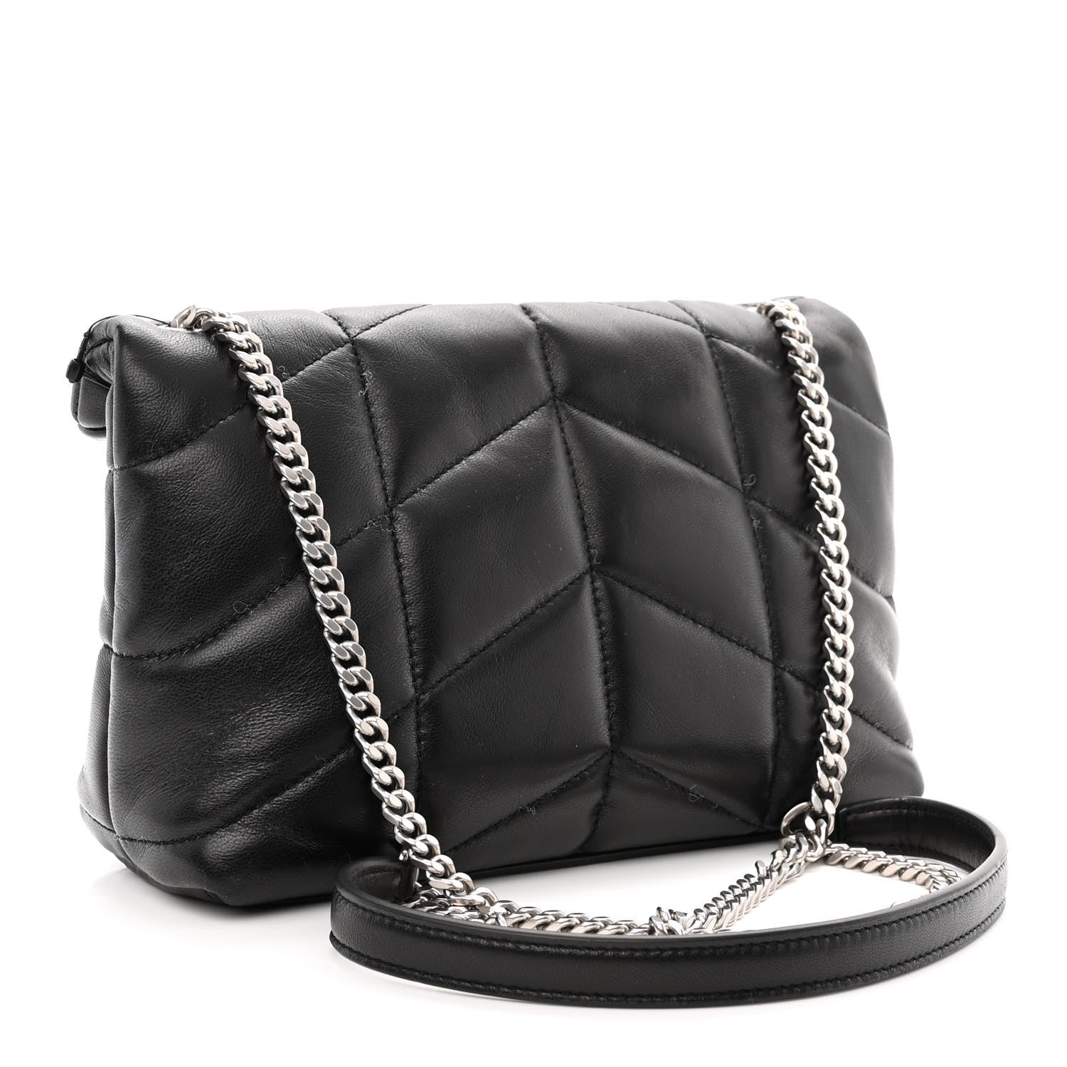 Saint Laurent Lambskin Quilted Toy Loulou Puffer Monogram Chain Satchel Black 3 of 9
