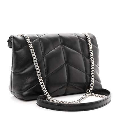 Saint Laurent Lambskin Quilted Toy Loulou Puffer Monogram Chain Satchel Black 3 of 9