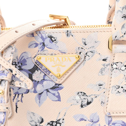 Prada Saffiano Lux Floral Print Small Galleria Double Zip Tote Periwinkle Blue 8 of 10