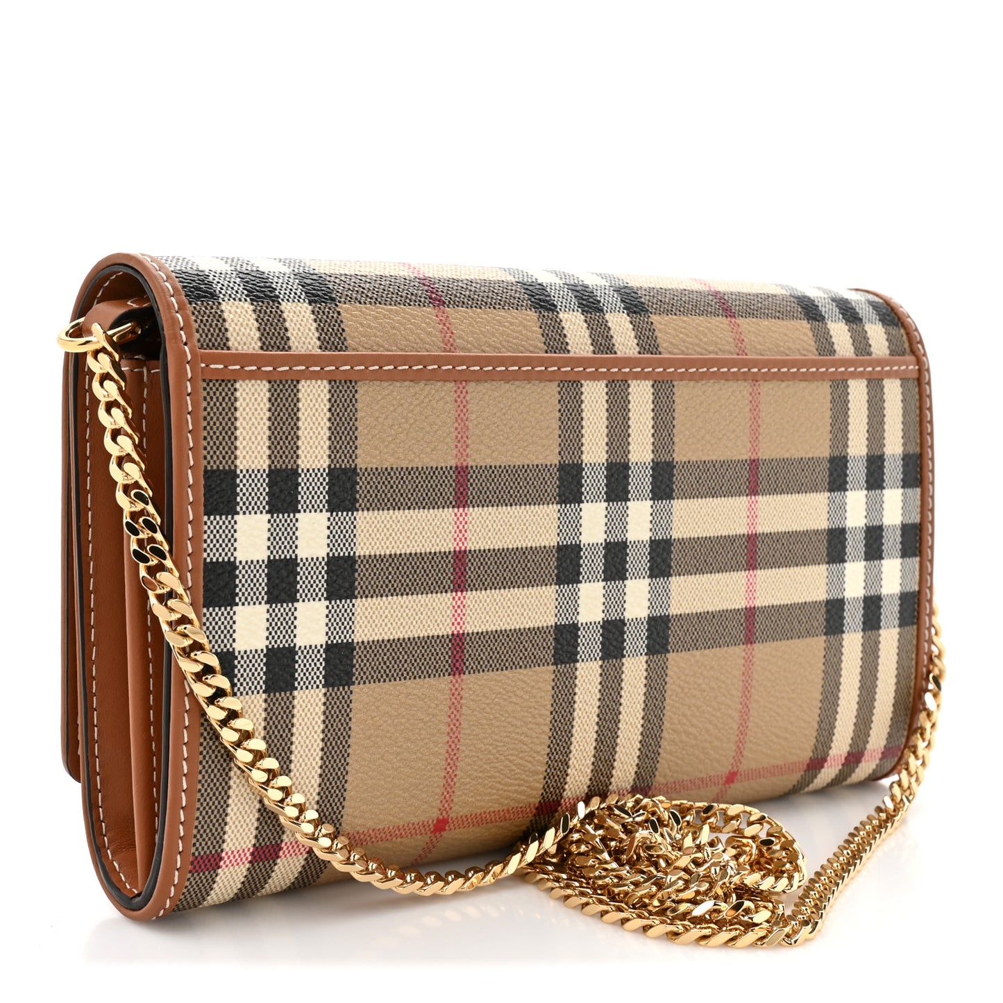 Canvas Vintage Check Chain Strap Wallet  Sand Beige