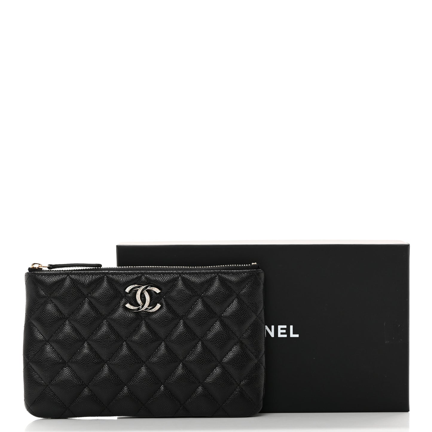Caviar Quilted Crystal Enamel Cosmetic Case Black