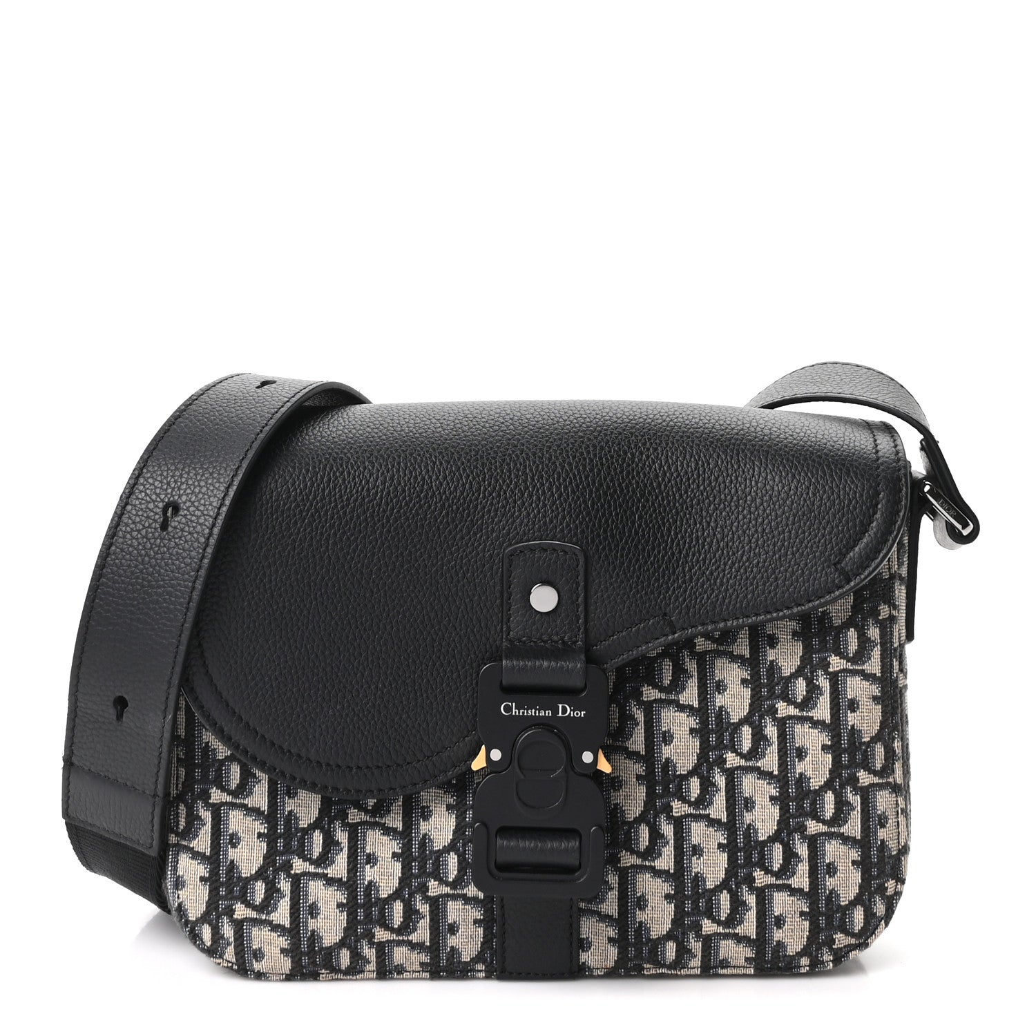 Christian Dior Oblique Jacquard Grained Calfskin Small Saddle Messenger Bag Beige Black 1 of 11