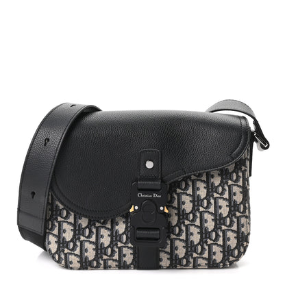 Christian Dior Oblique Jacquard Grained Calfskin Small Saddle Messenger Bag Beige Black 1 of 11