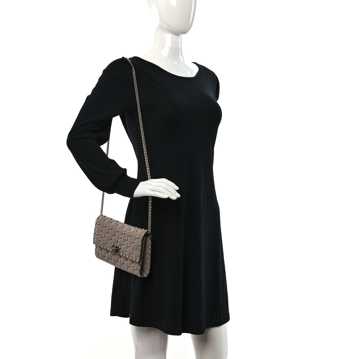 Lambskin Rockstud Spike Wallet on Chain Poudre