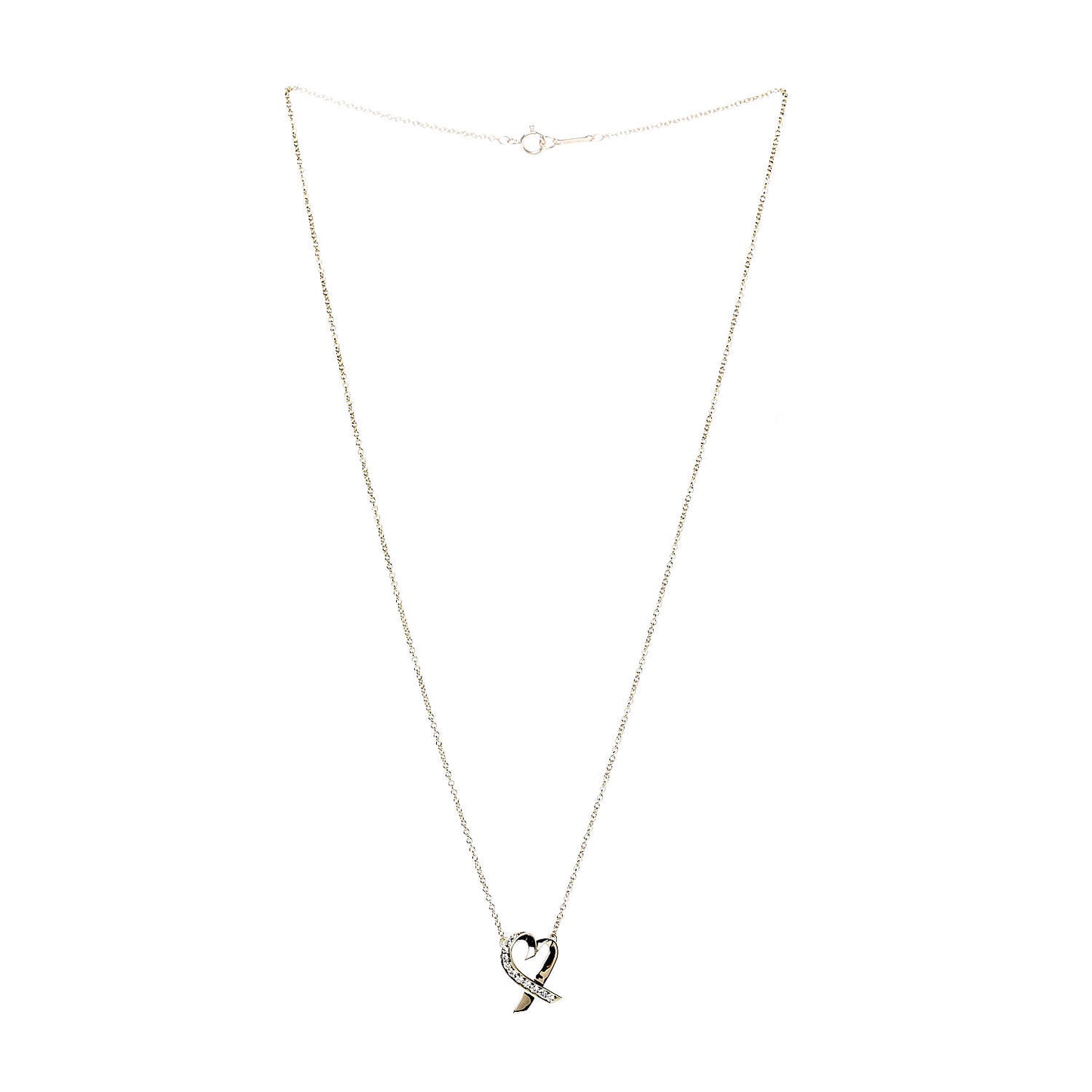 18K Yellow Gold Diamond Small Paloma Picasso Loving Heart Pendant Necklace