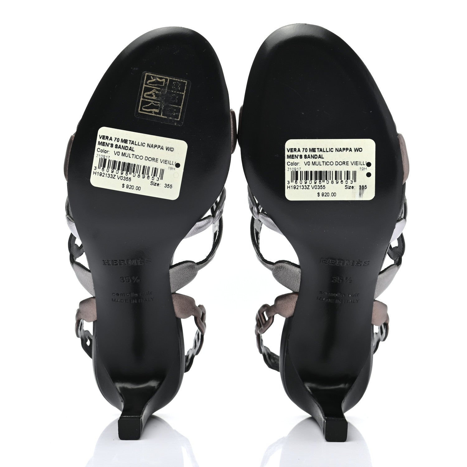 Hermes Metallic Nappa Vera Sandals 35.5 Multicolor Dore Vieilli 5 of 9