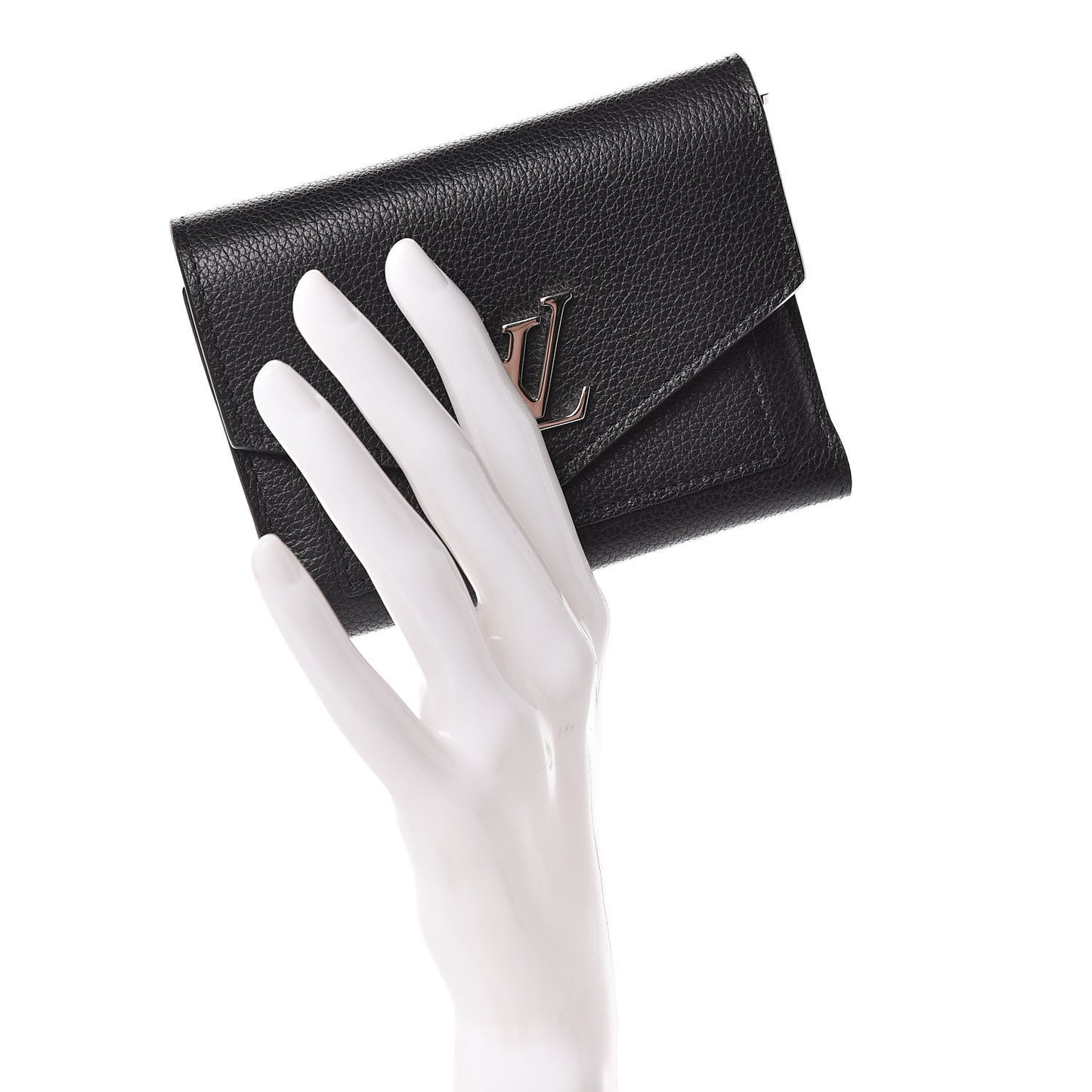Soft Calfskin My Lockme Compact Wallet Black