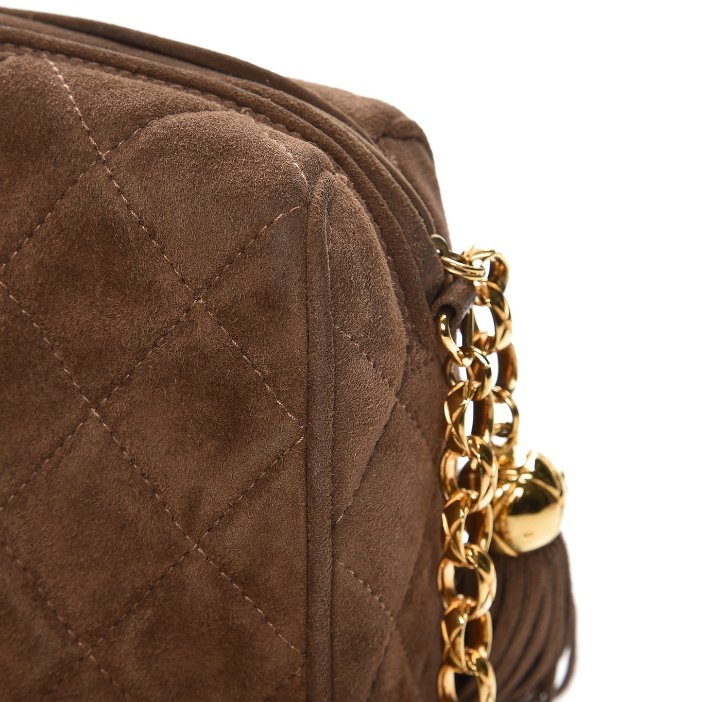 Suede Quilted Tassel Camera Case Brown
