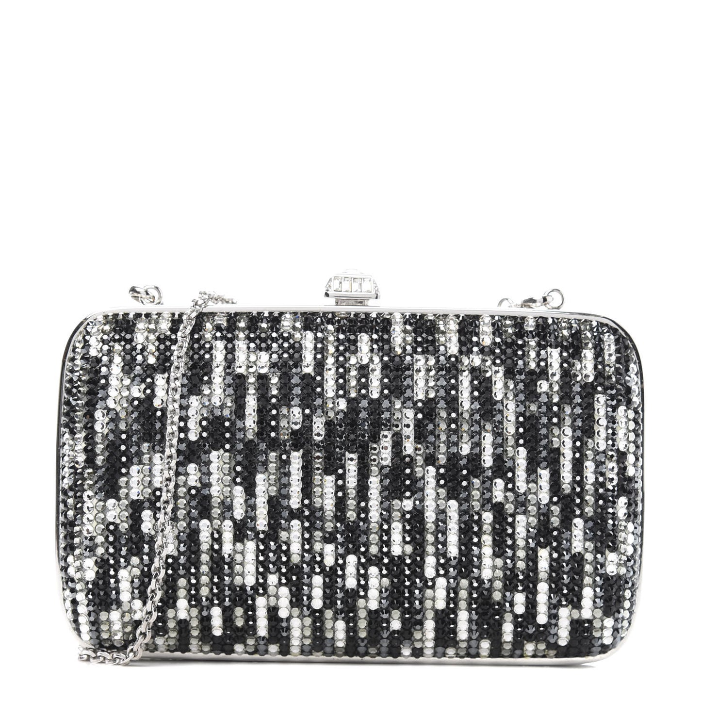 Crystal Minaudiere Clutch Black Silver