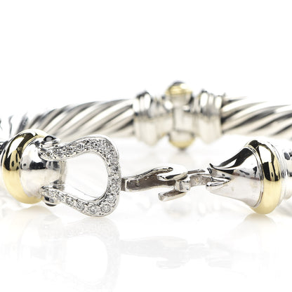 David Yurman Sterling Silver 18K Yellow Gold Diamond Garnet 10mm Cable Buckle Bracelet 6 of 6
