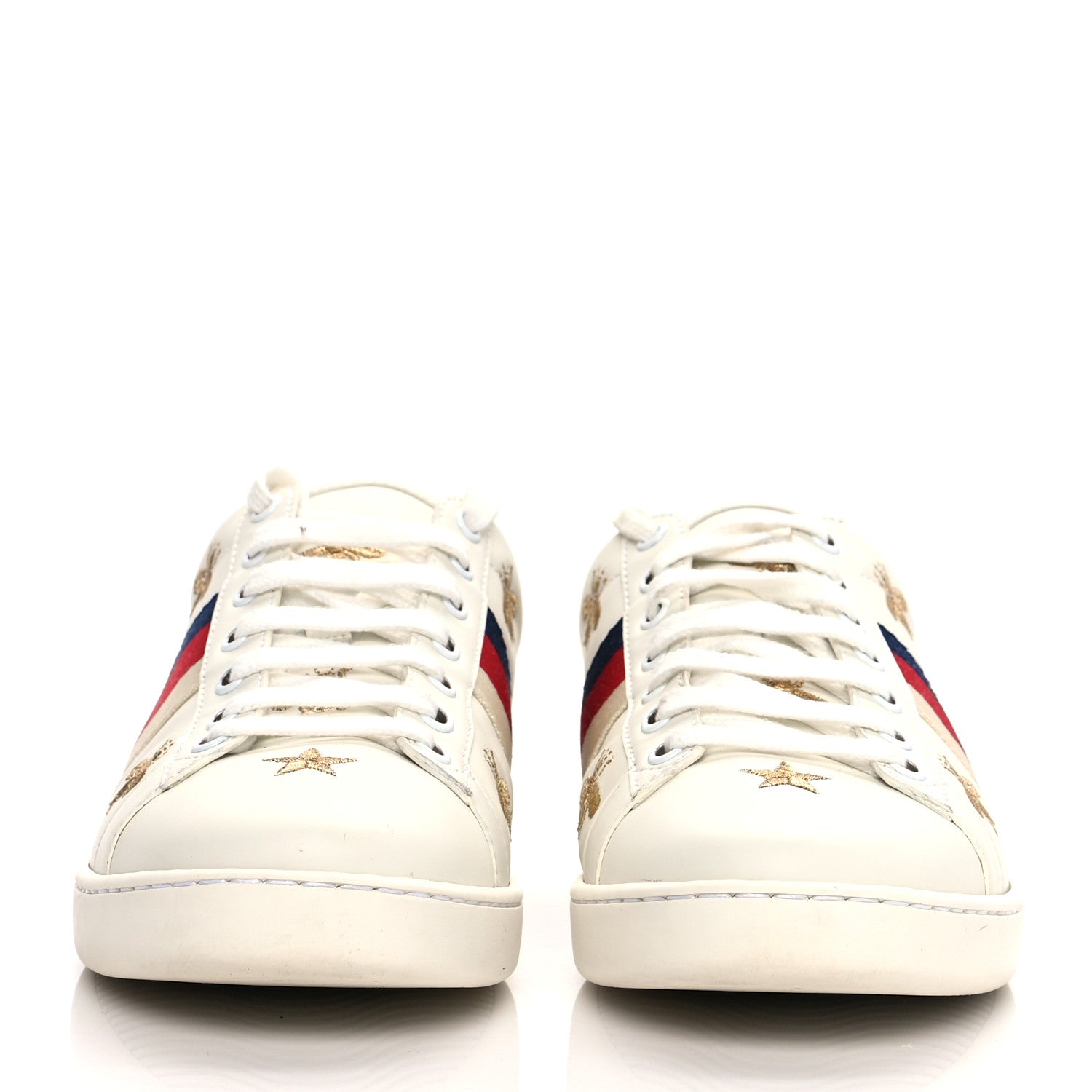 Gucci Calfskin Bee Star Embroidered Sylvie Web Ace Sneakers 39 White 2 of 14