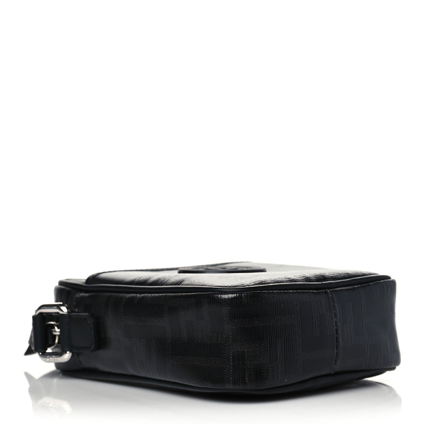 Glazed Fabric Vitello Century FF 1974 Stamp Patch Small Crossbody Messenger Black