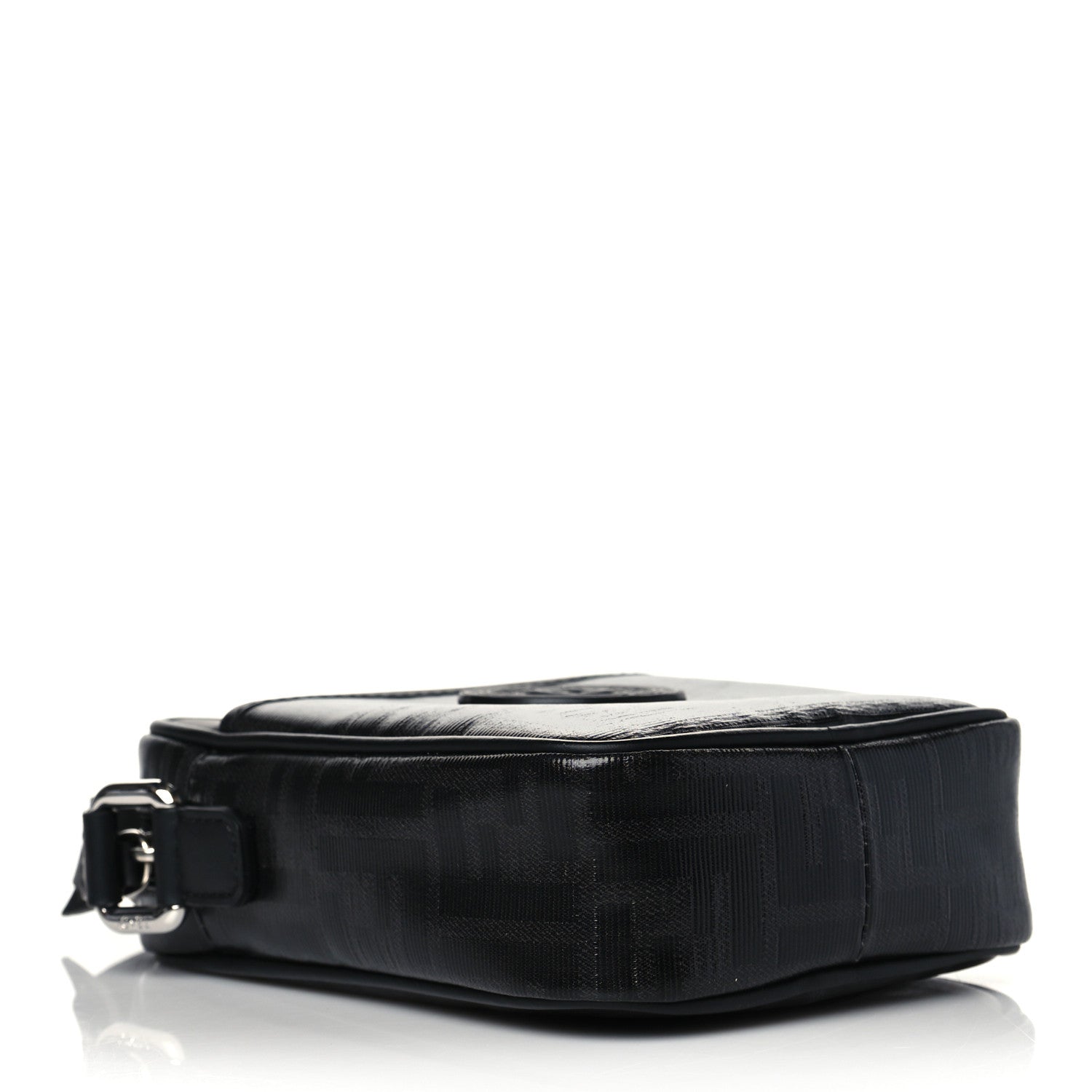 Fendi Glazed Fabric Vitello Century FF 1974 Stamp Patch Small Crossbody Messenger Black 4 of 10