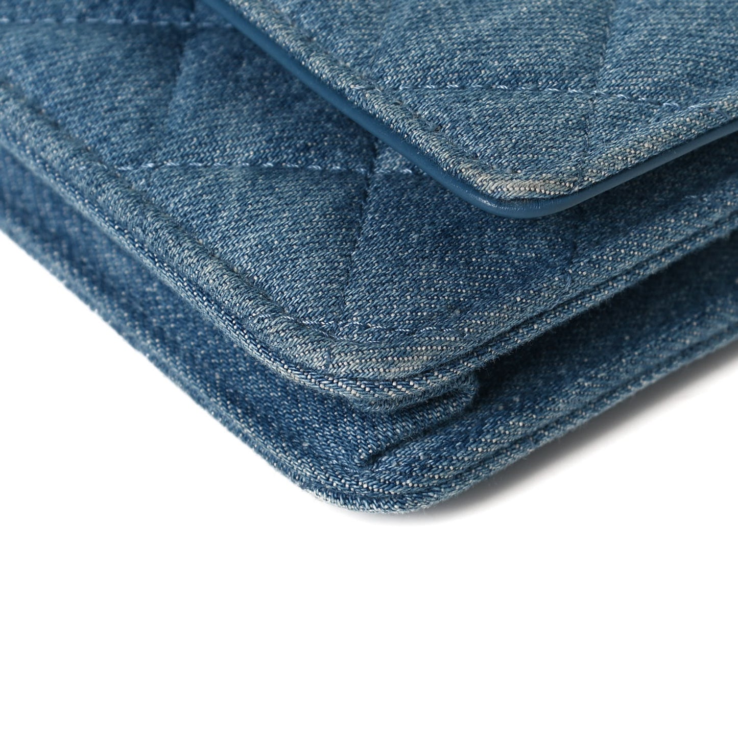 Denim Quilted CC Pearl Crush Wallet On Chain WOC Blue