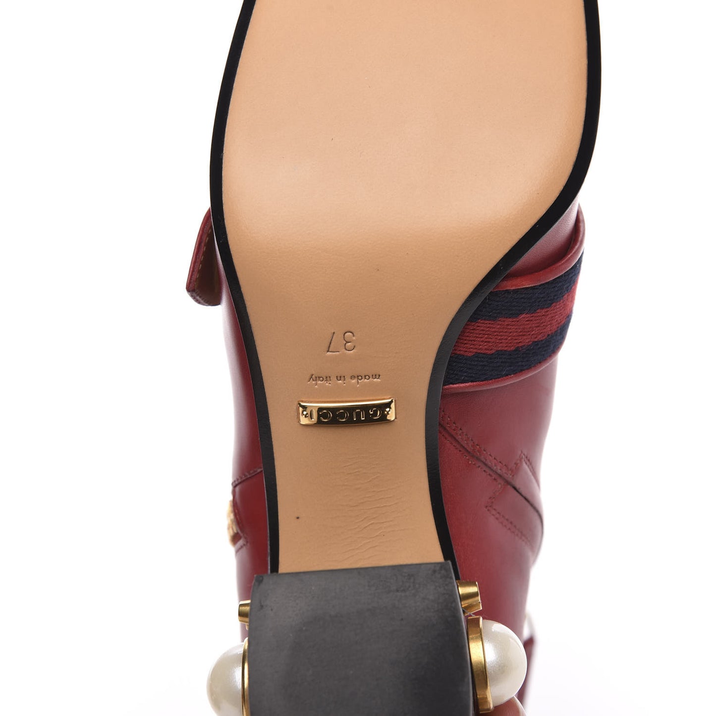 Calfskin Web Pearl Embellished Peyton Ankle Boots 37 Red