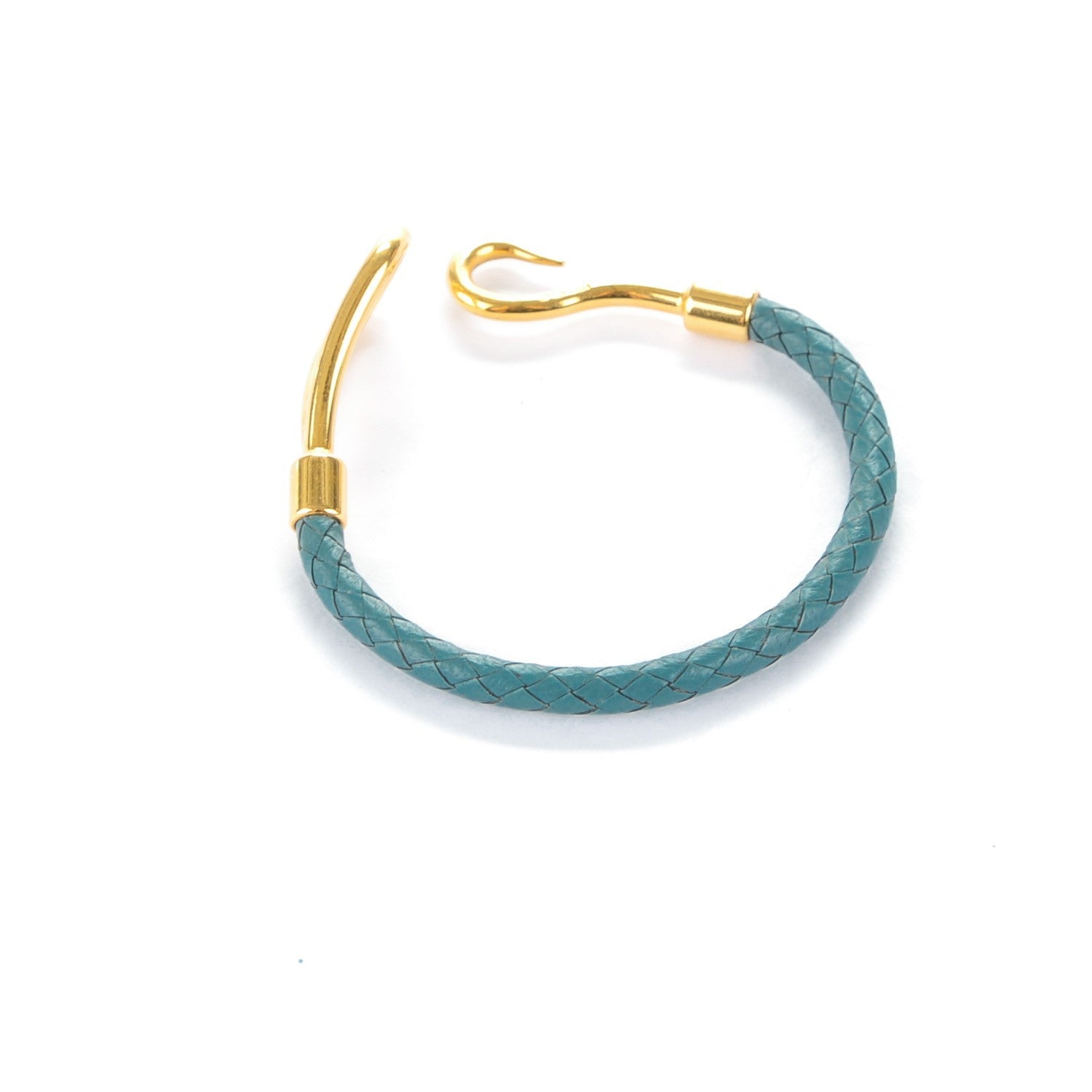 Hermes Leather Woven Jumbo Hook Bracelet Bleu 3 of 4