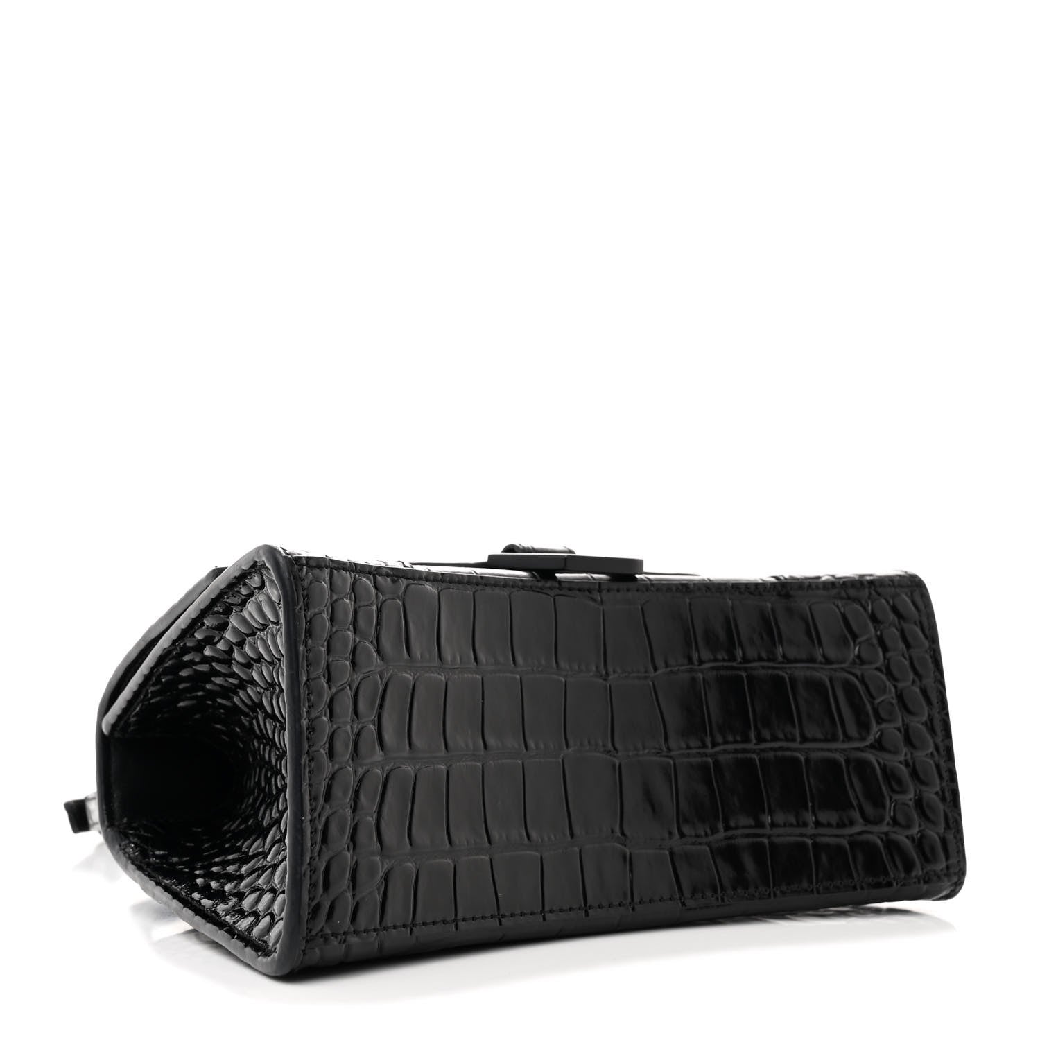 Balenciaga Shiny Calfskin Monochrome Crocodile Embossed Small Hourglass Top Handle Bag Black 4 of 15