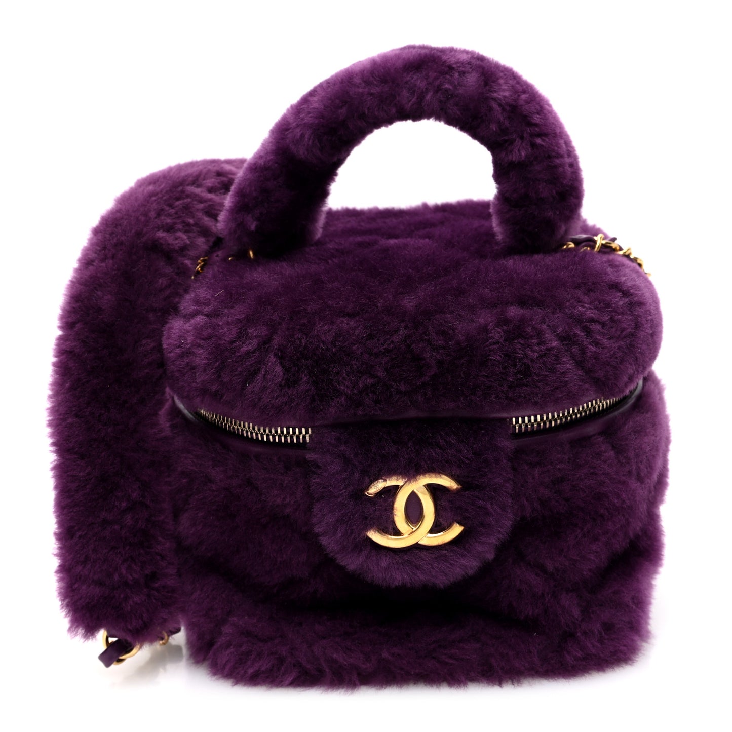 Shearling Lambskin Quilted Small Vanity Case Purple