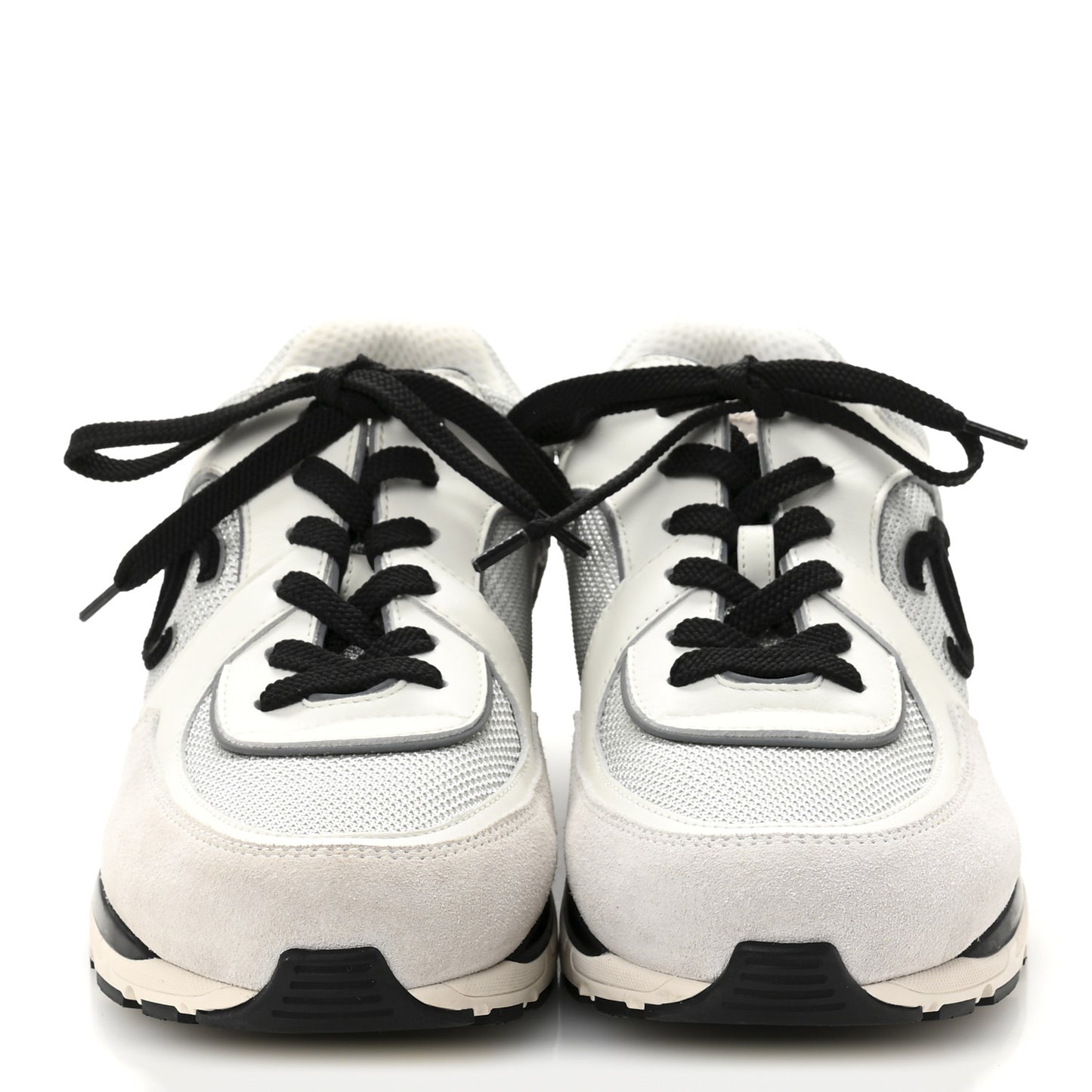 Calfskin Fabric Womens CC Sneakers 39.5 White Silver Light Grey