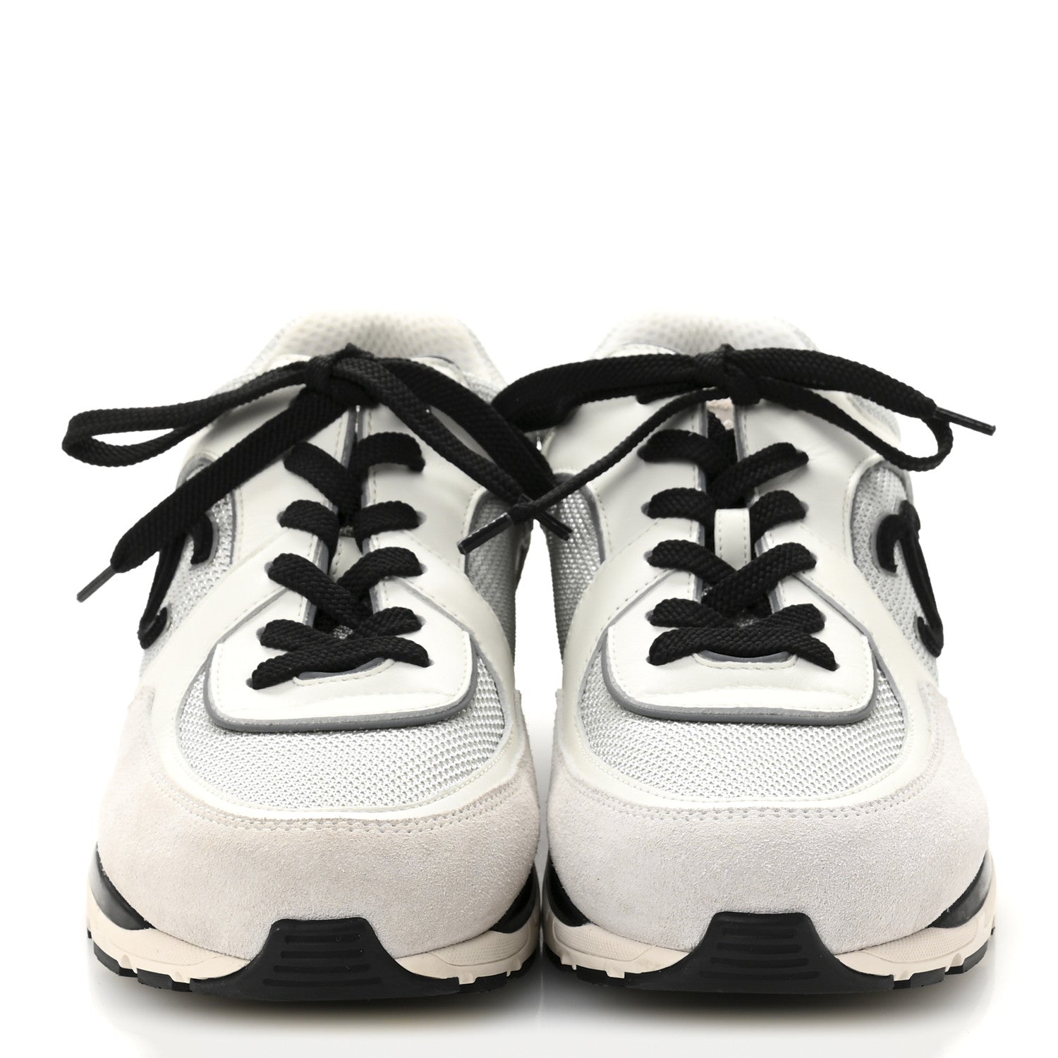 Chanel Calfskin Fabric Womens CC Sneakers 39.5 White Silver Light Grey 3 of 11