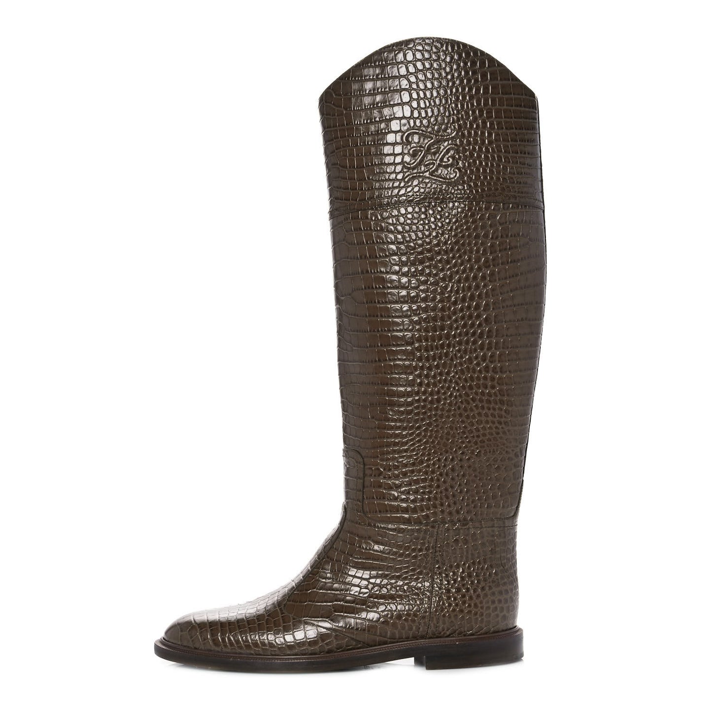 Calfskin Crocodile Embossed Karligraphy Logo Riding Boots 41 Maya