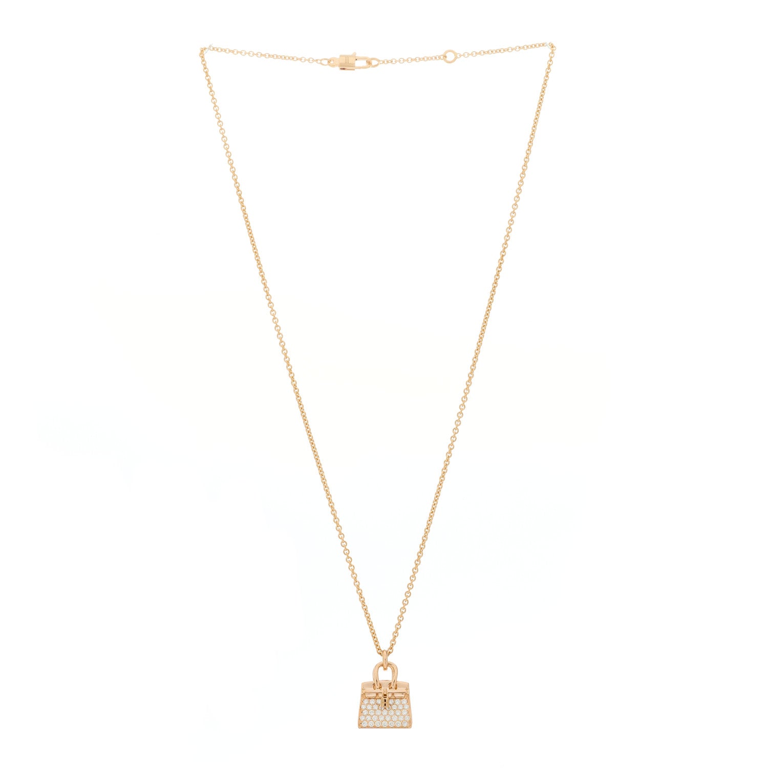 Hermes 18K Rose Gold Diamond Birkin Amulettes Pendant Necklace 3 of 5