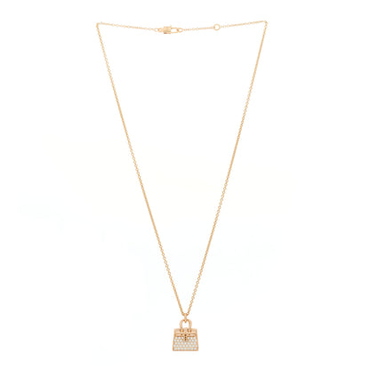 Hermes 18K Rose Gold Diamond Birkin Amulettes Pendant Necklace 3 of 5