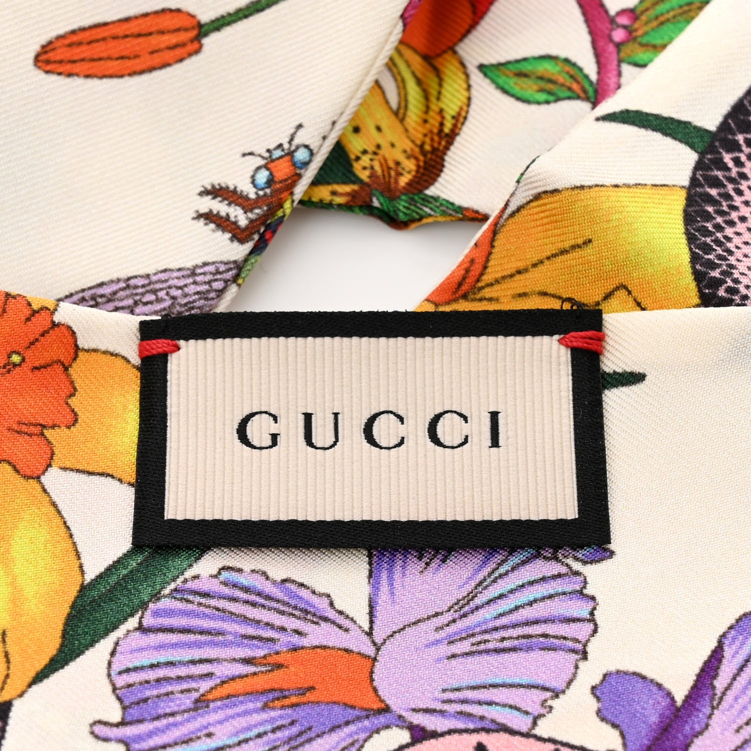 Gucci Silk Twill Flora Snake Neck Bow Scarf Ivory Black 2 of 4