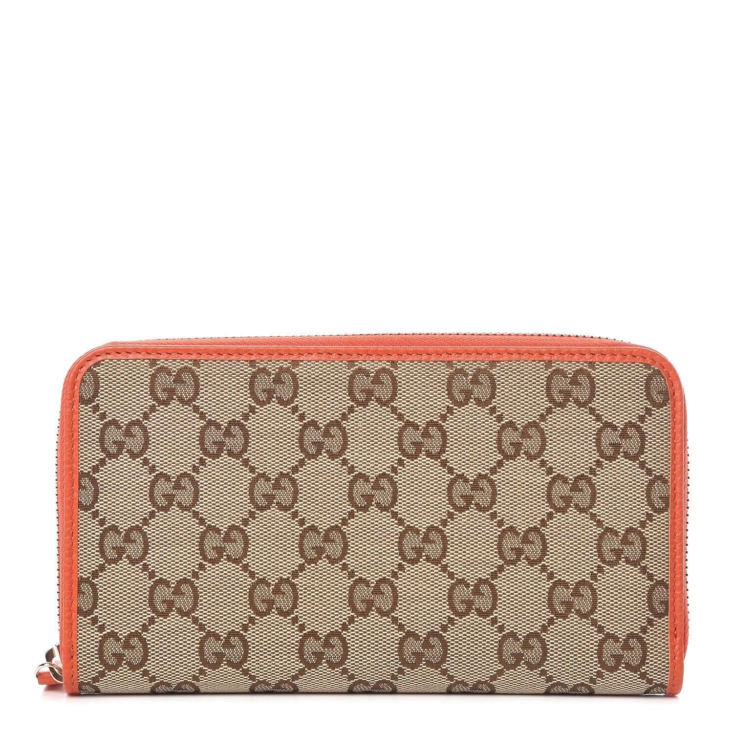 Gucci Monogram Dollar Calfskin Zip Around Wallet Beige Ebony Sun Orange 1 of 8