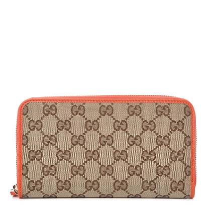 Gucci Monogram Dollar Calfskin Zip Around Wallet Beige Ebony Sun Orange 1 of 8