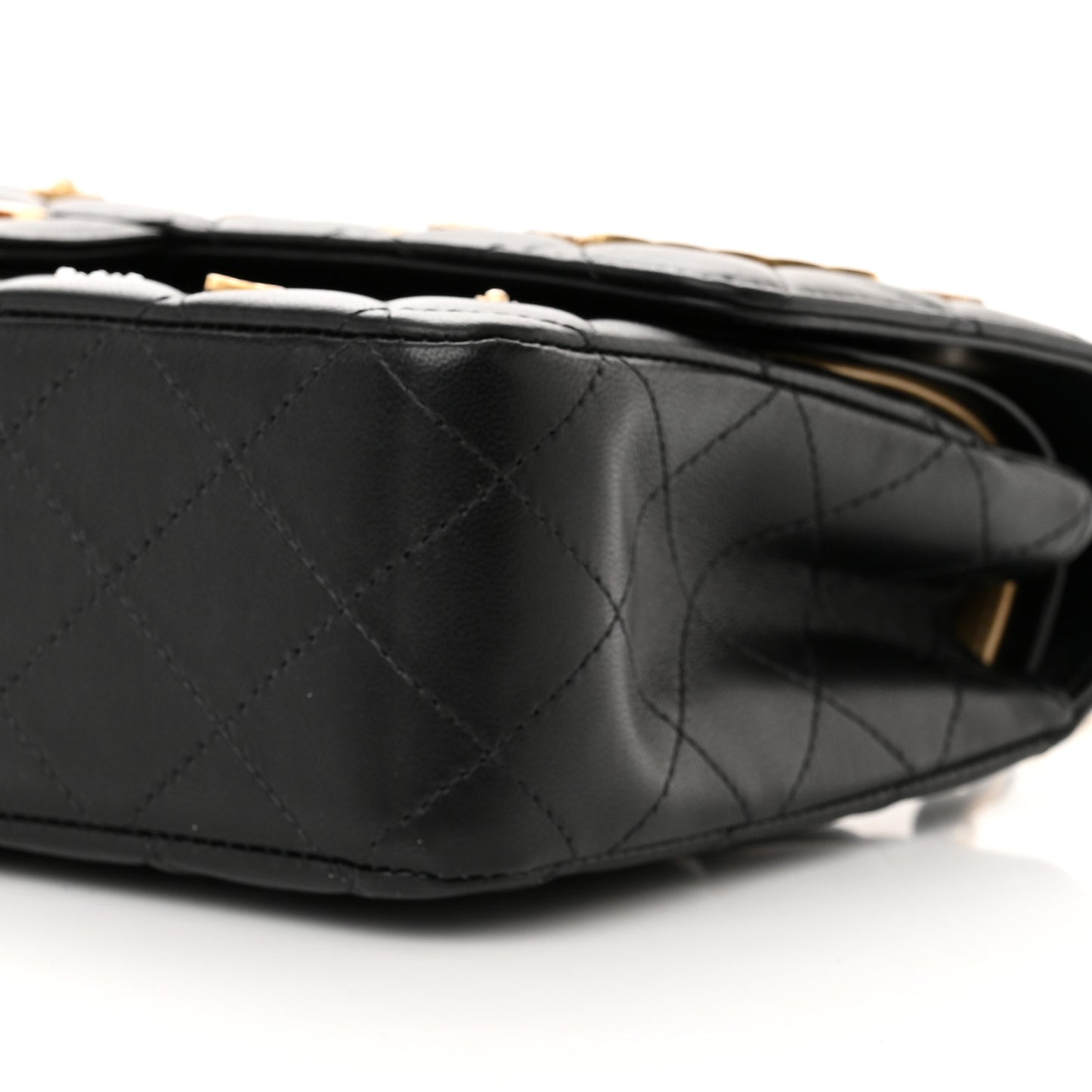 Lambskin Quilted Medium Rue Cambon Charms Double Flap Black