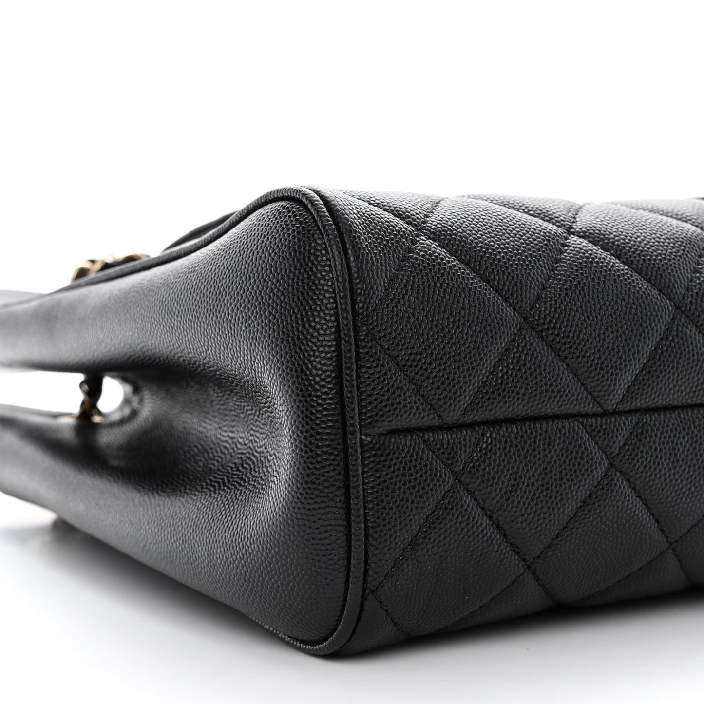 Caviar Quilted In Out Flap Shopping Tote Black