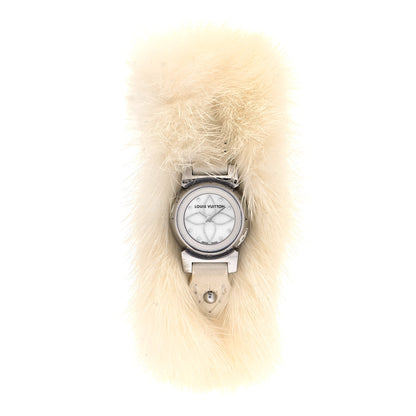 Louis Vuitton Stainless Steel Calfskin Mother of Pearl Fur 18mm Tambour Bijou Quartz Watch 1 of 4