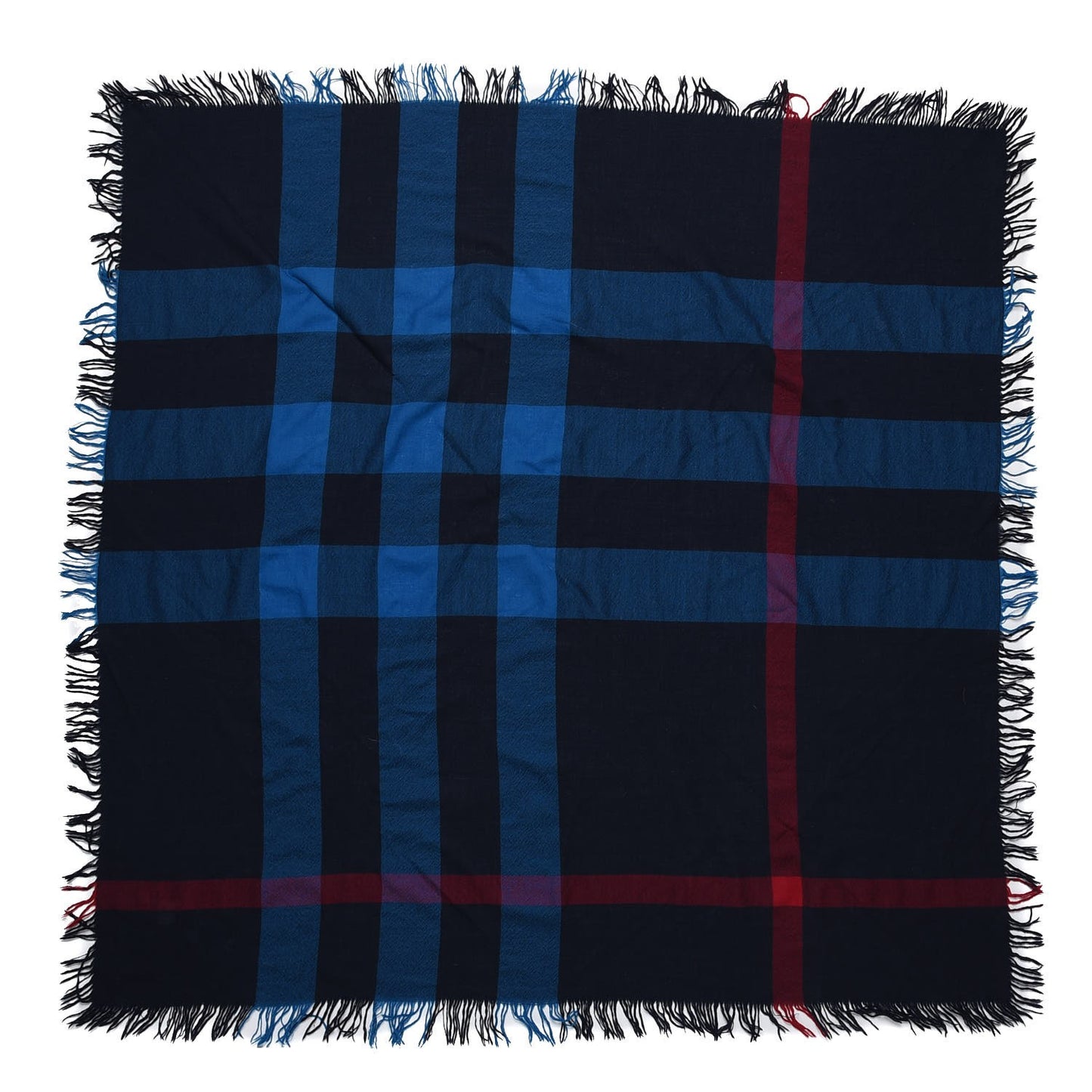 Merino Wool House Check Square Scarf Blue