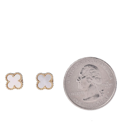 Van Cleef & Arpels 18K Yellow Gold Mother of Pearl Sweet Alhambra Earrings 2 of 5