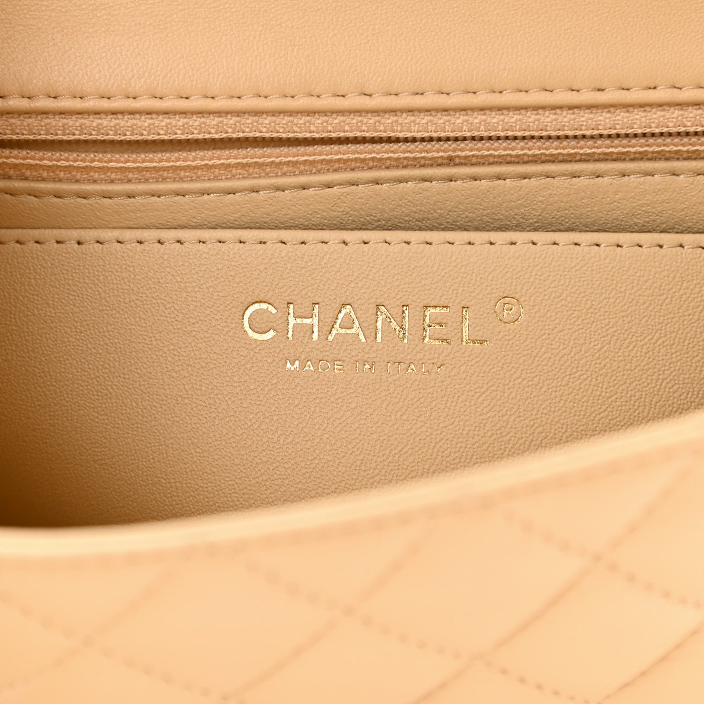 Lambskin Quilted Mini Rectangular Flap Beige