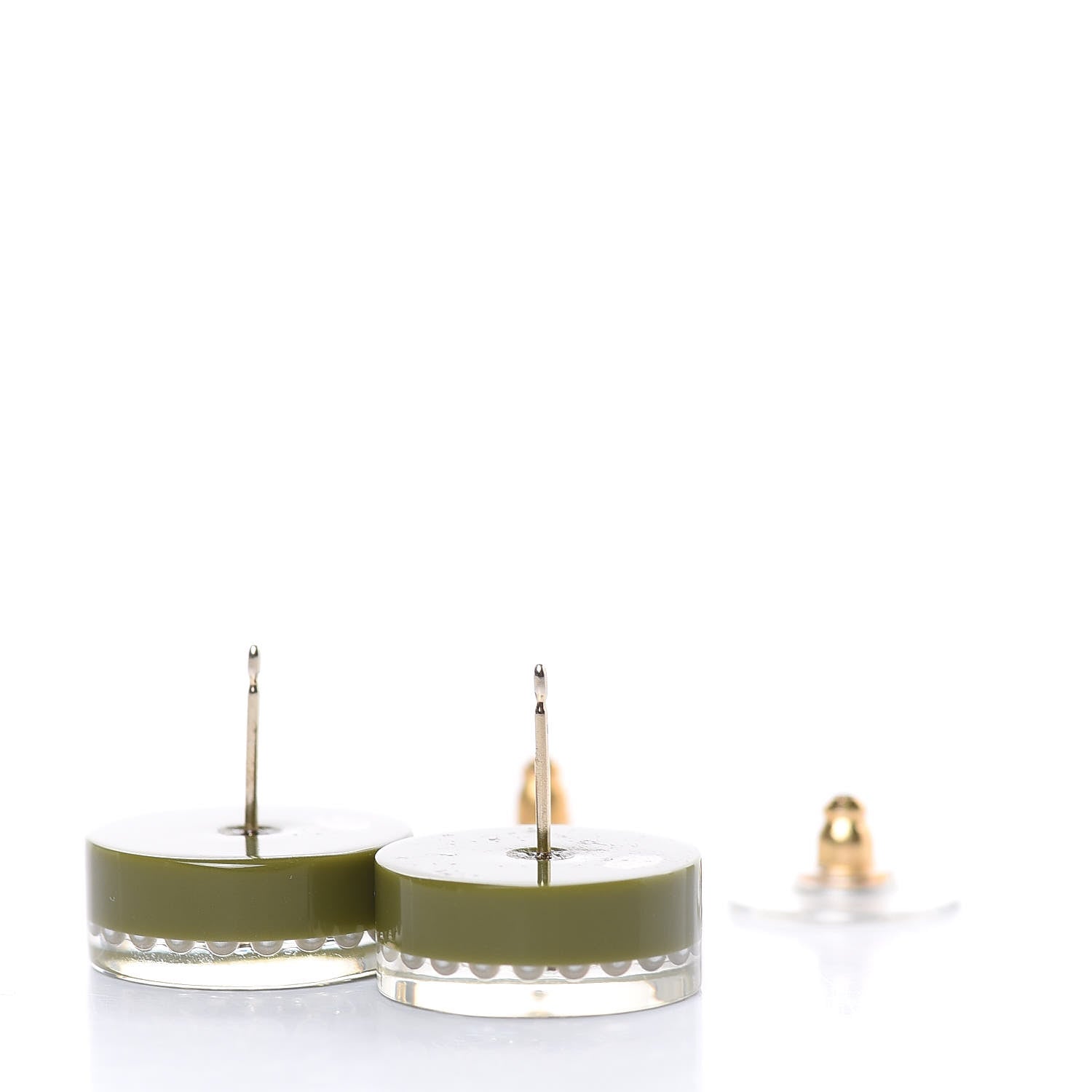 Chanel Resin Crystal Pearl CC Stud Earrings Black Green 4 of 5