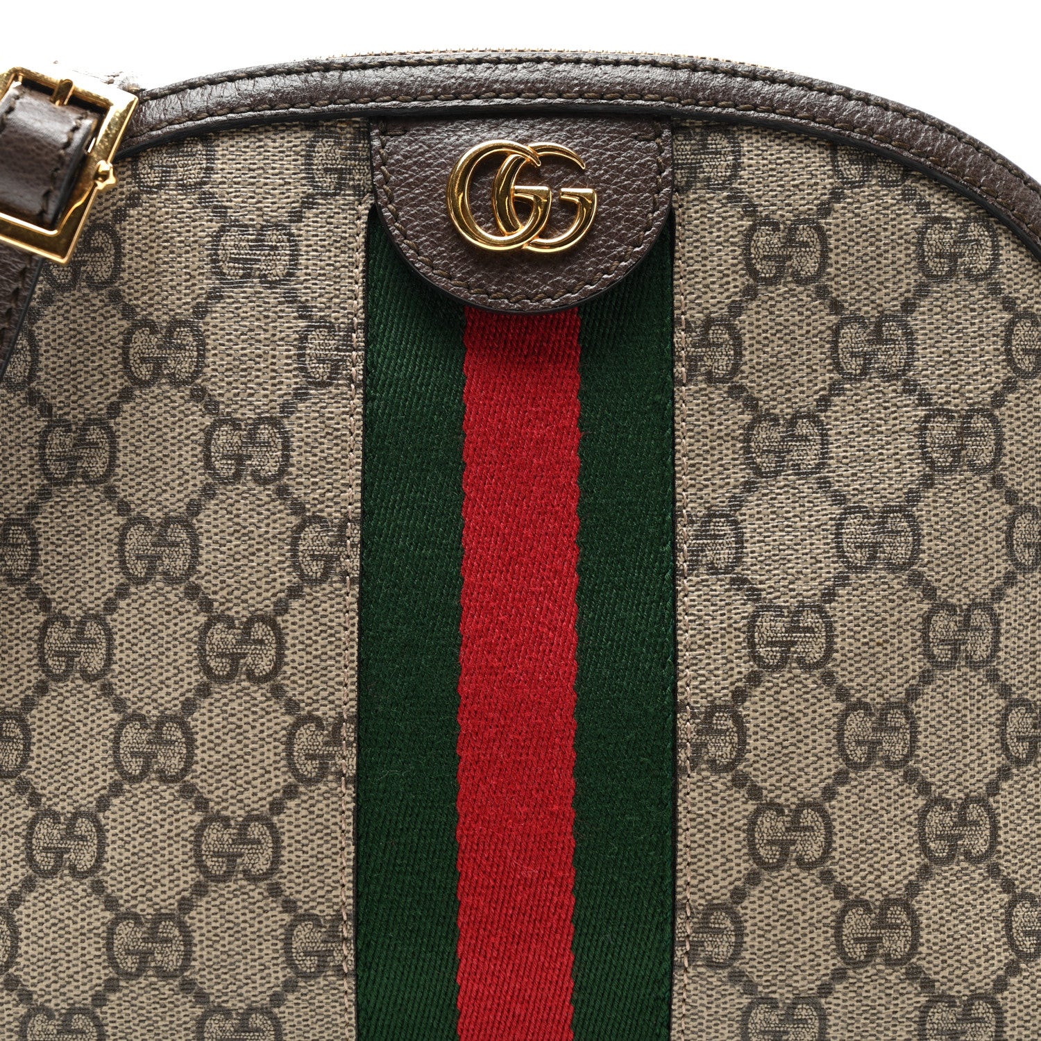 Gucci GG Supreme Monogram Textured Dollar Calfskin Web Small Ophidia Dome Shoulder Bag Beige Ebony New Acero 8 of 11