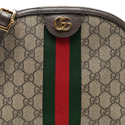 Gucci GG Supreme Monogram Textured Dollar Calfskin Web Small Ophidia Dome Shoulder Bag Beige Ebony New Acero 8 of 11