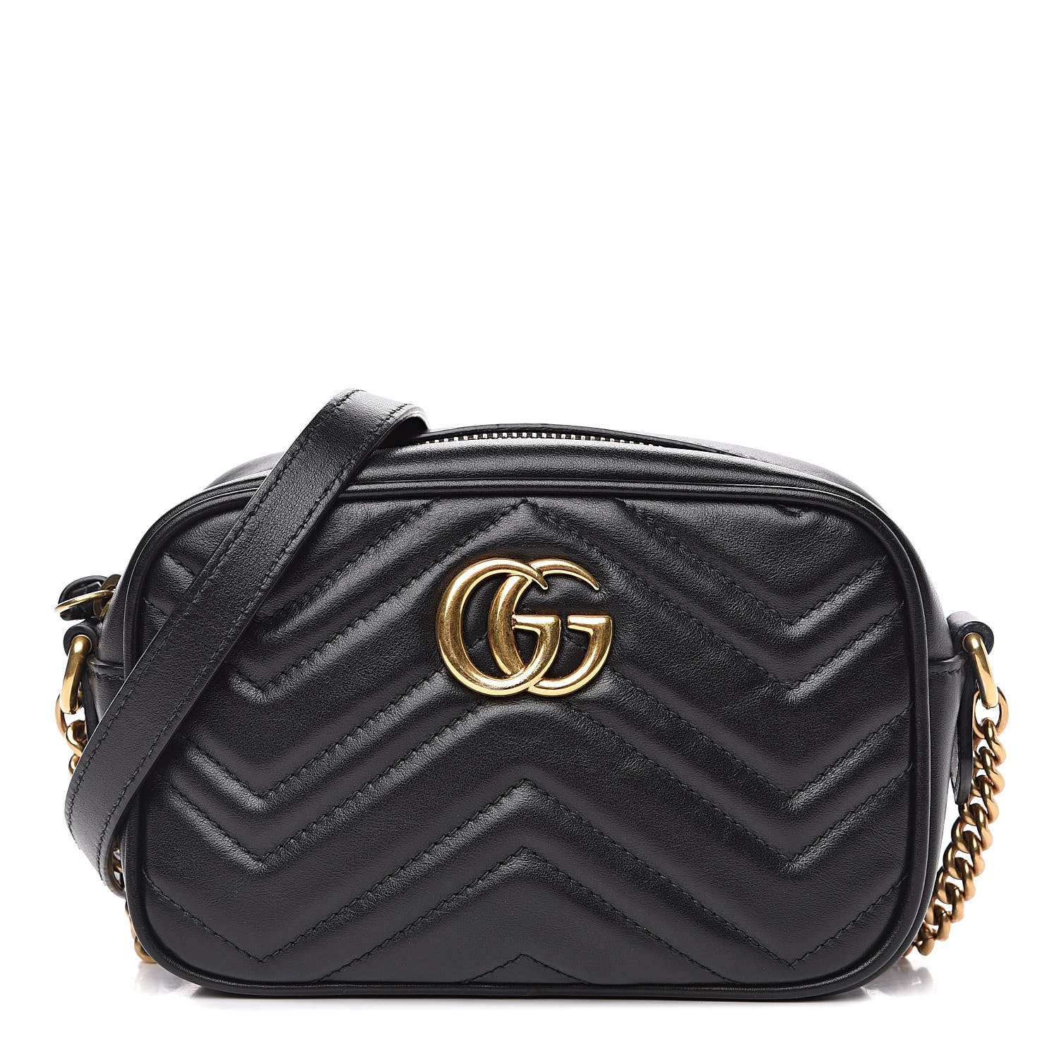 Gucci Calfskin Matelasse Mini GG Marmont Chain Shoulder Bag Black 1 of 11