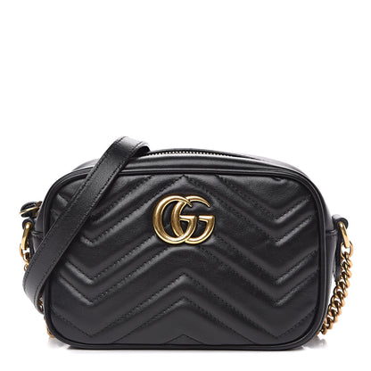 Gucci Calfskin Matelasse Mini GG Marmont Chain Shoulder Bag Black 1 of 11