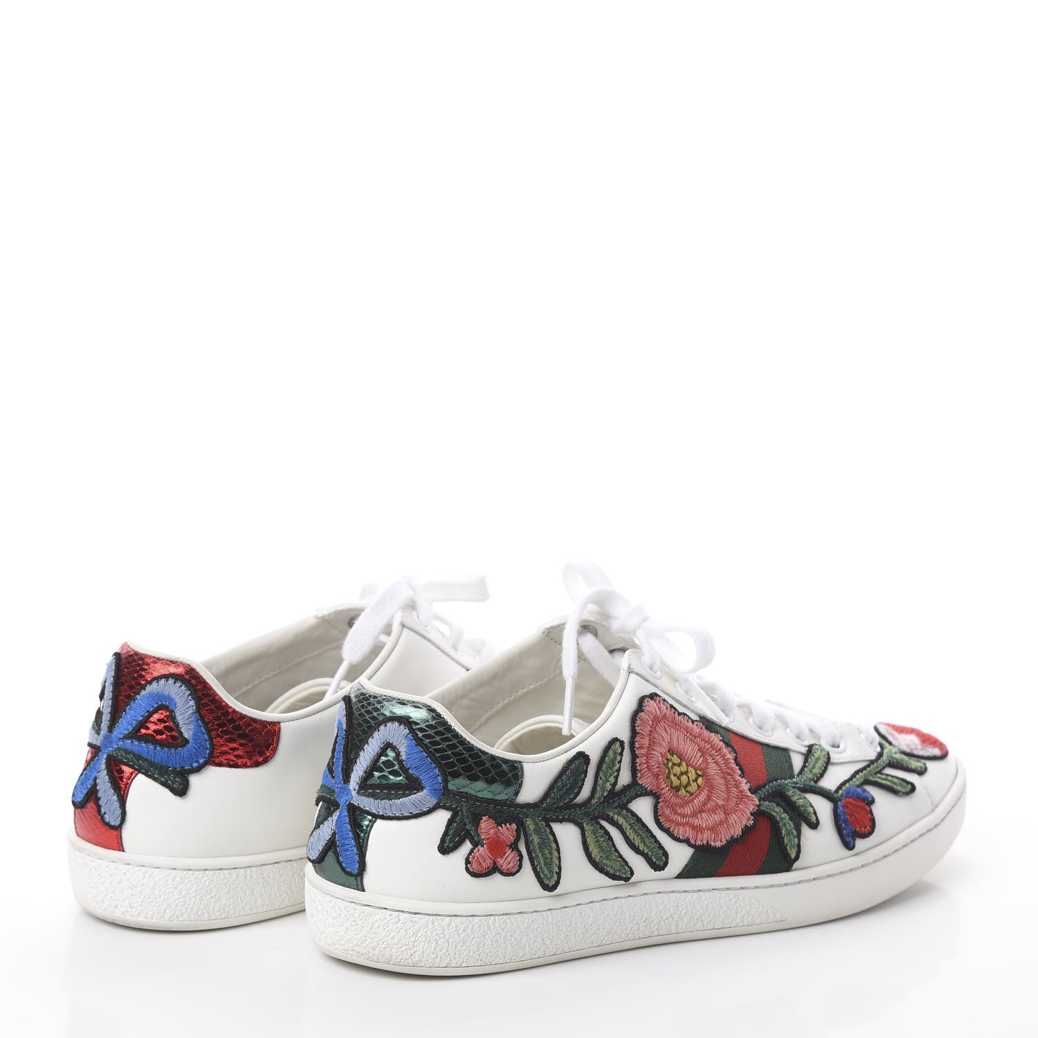 Gucci Calfskin Web Floral Embroidered Womens Ace Sneakers 38.5 White 4 of 7