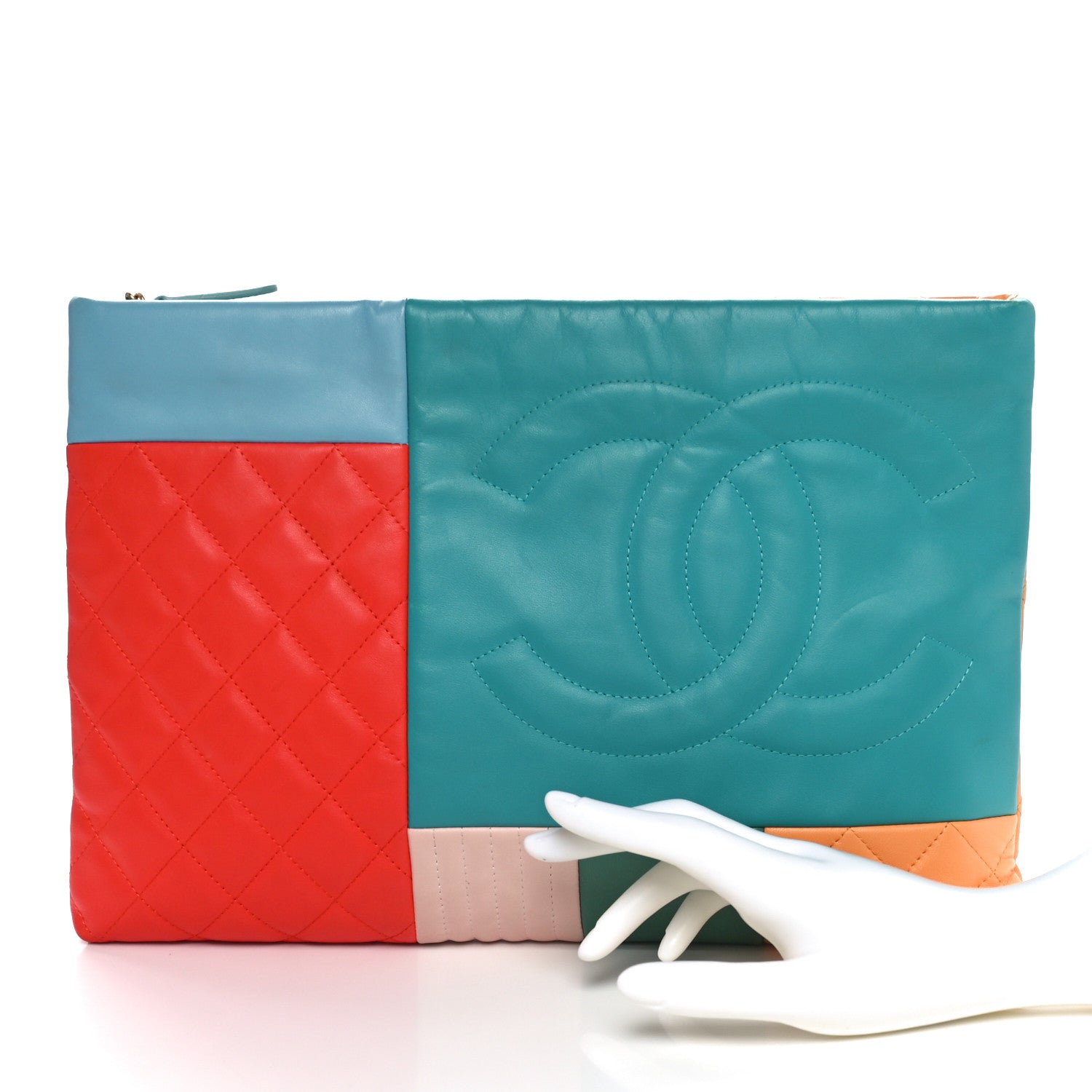 Chanel Lambskin Colorblock Cosmetic Case Turquoise Red 2 of 10