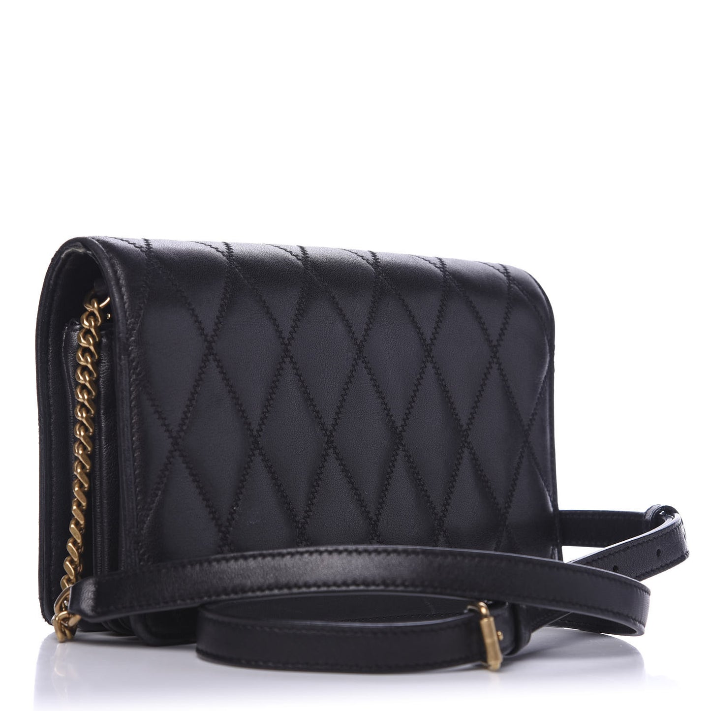 Lambskin Diamond Quilted Monogram Angie Chain Bag Black