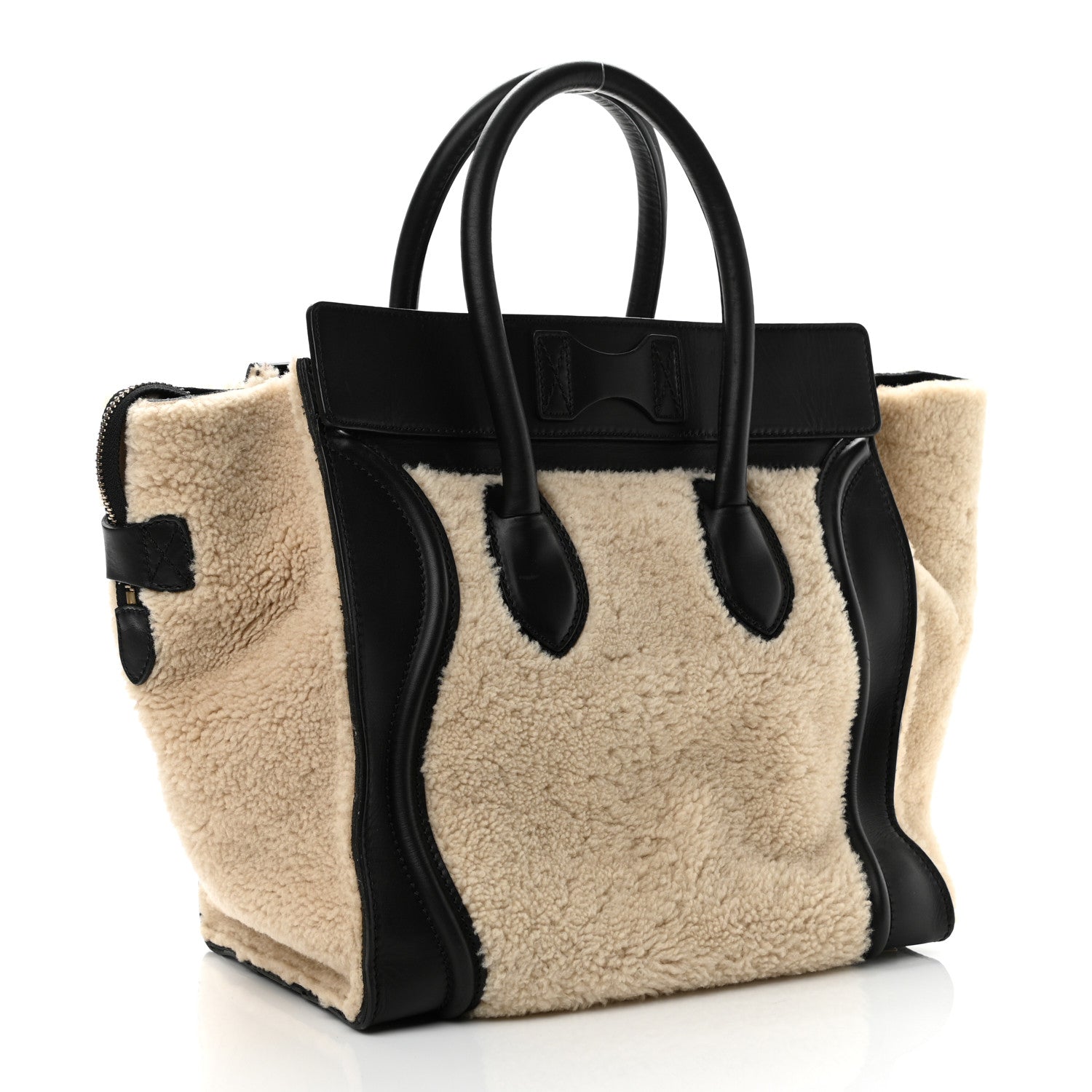 Celine Smooth Calfskin Shearling Bi-Color Mini Luggage Black Natural 3 of 12